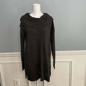 Love Scarlett Ribbed Cowl Neck Tunic Sweater Graphite Heather Gray
